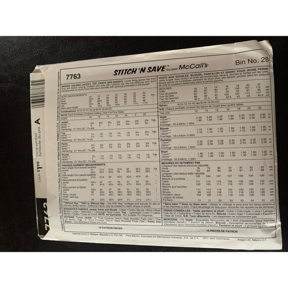 McCall's Misses Coat Shirt Pant Skirt Shorts Sewing Pattern Sz 16 - 22 7763 - Un - Picture 5 of 9